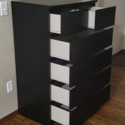 IKEA MALM 6 - DRAWER DRESSER, BLACK - BROWN 