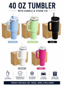 40 oz Stainless Steel Tumbler with Handle & Straw | Multiple Colors