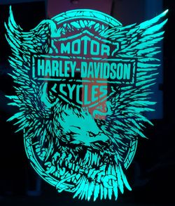 Harley eagle2 etched lighted mirror