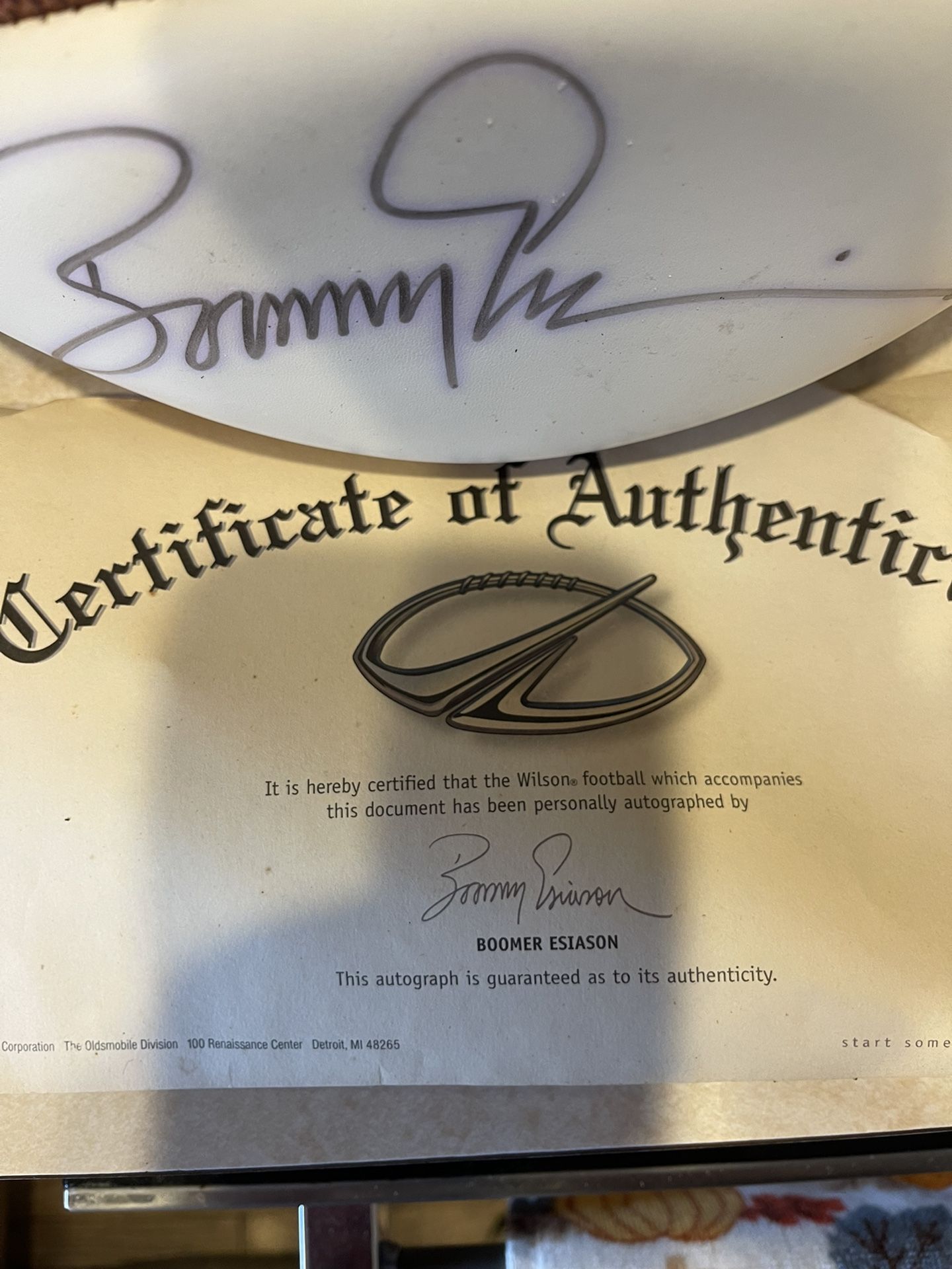Autographed Boomer Esiason Football