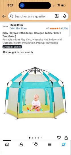 Baby Playpen with Canopy, Hexagon Toddler Beach Tent Bend River Brand