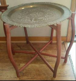GORGEOUS 2 PIECE ANTIQUE SPIDER LEG FOLDING TABLE/GENTLEMAN'S SMOKE/WHISKEY PORTABLE - PARLOR ROOM - SPIRITS & CIGAR