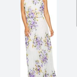 Premier Amour White & Purple Floral Maxi Dress Size 6