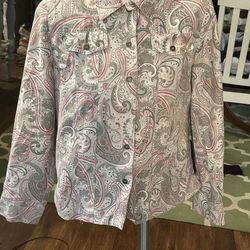 Alfred Dunner Women’s Lightweight Pink & Green Paisley Lined Jacket Sz 8 Petite