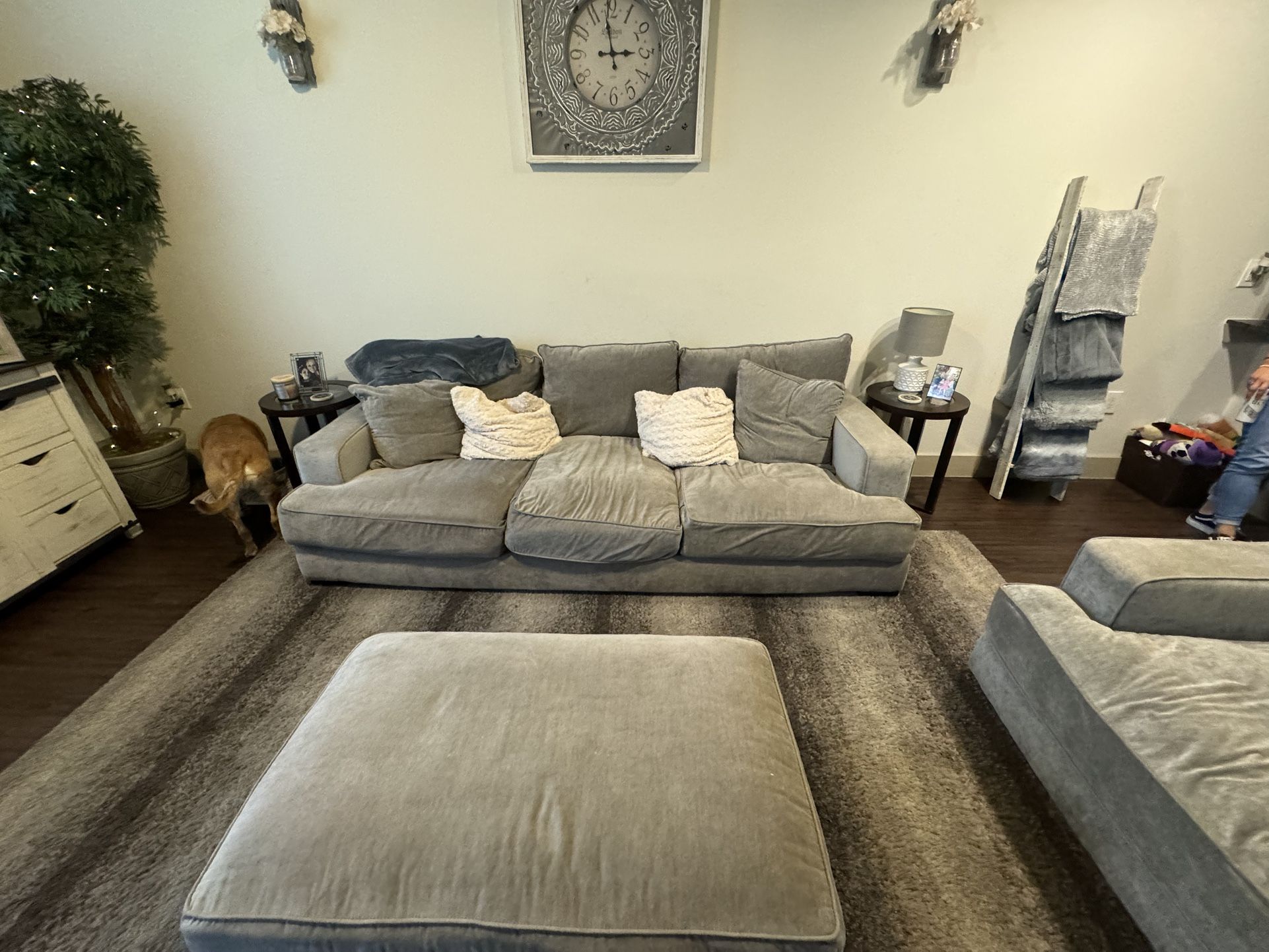 Gray Couch, Oversized Chair & Ottoman Set