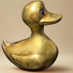 Hobby Horse Hong Kong 1970s Brass Duck Bank Blue Glass Eyes NO PLUG, 4x5.5”
