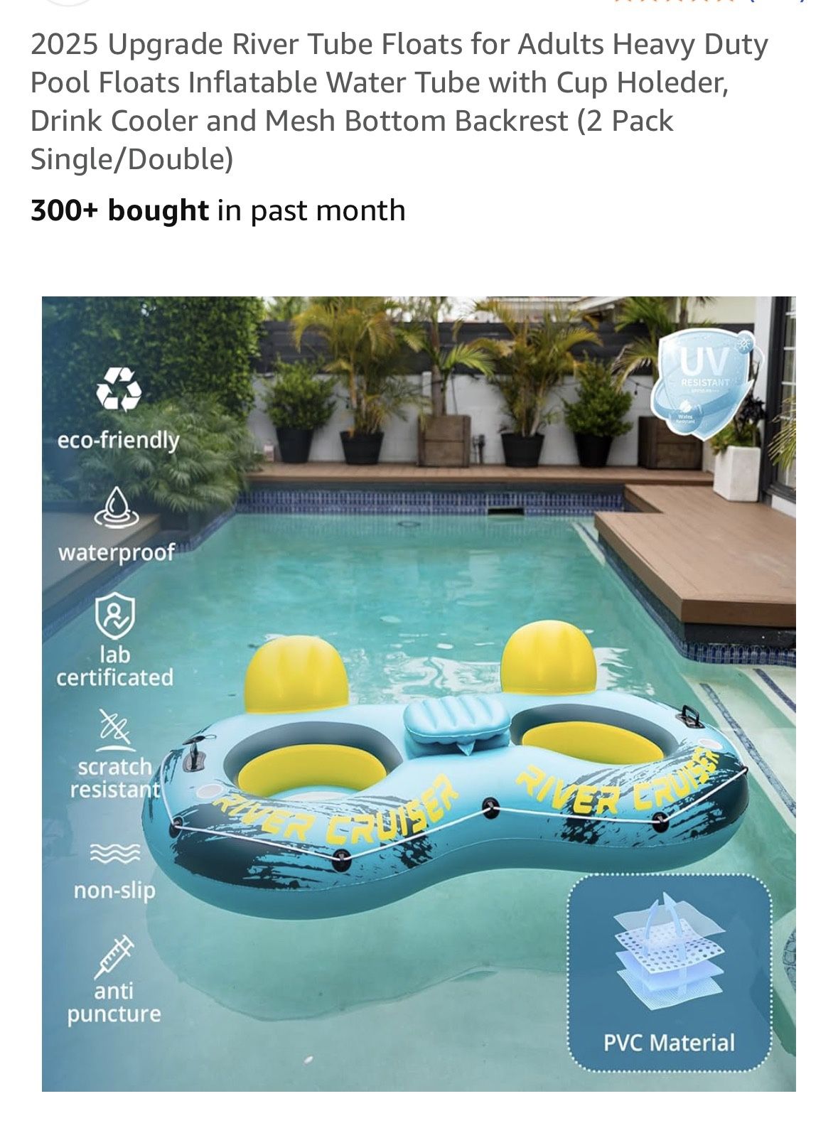 River Tube Double Seat Floats for Adults Heavy Duty Pool Float