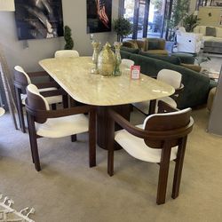 Pauma Travertine Dining Room Set / 7pc
