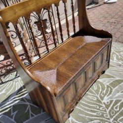Oak Bench  W/ Storage By Tell City Company. Price Negotiable.