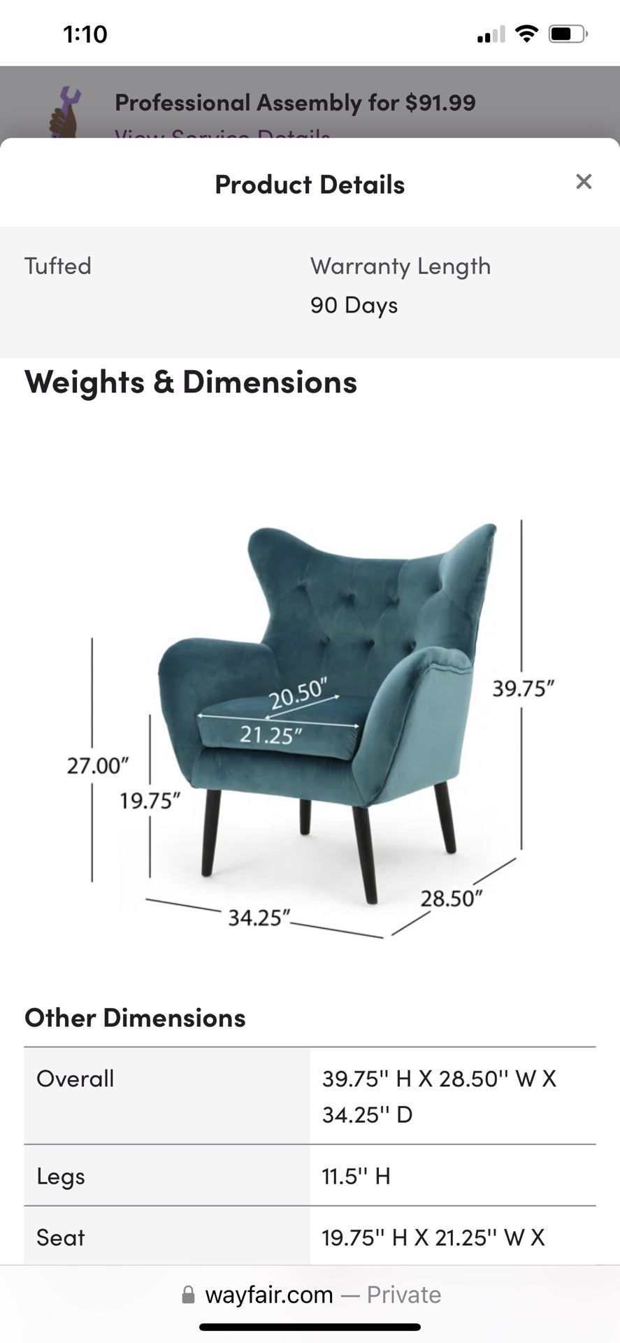 Velvet Wingback Chair