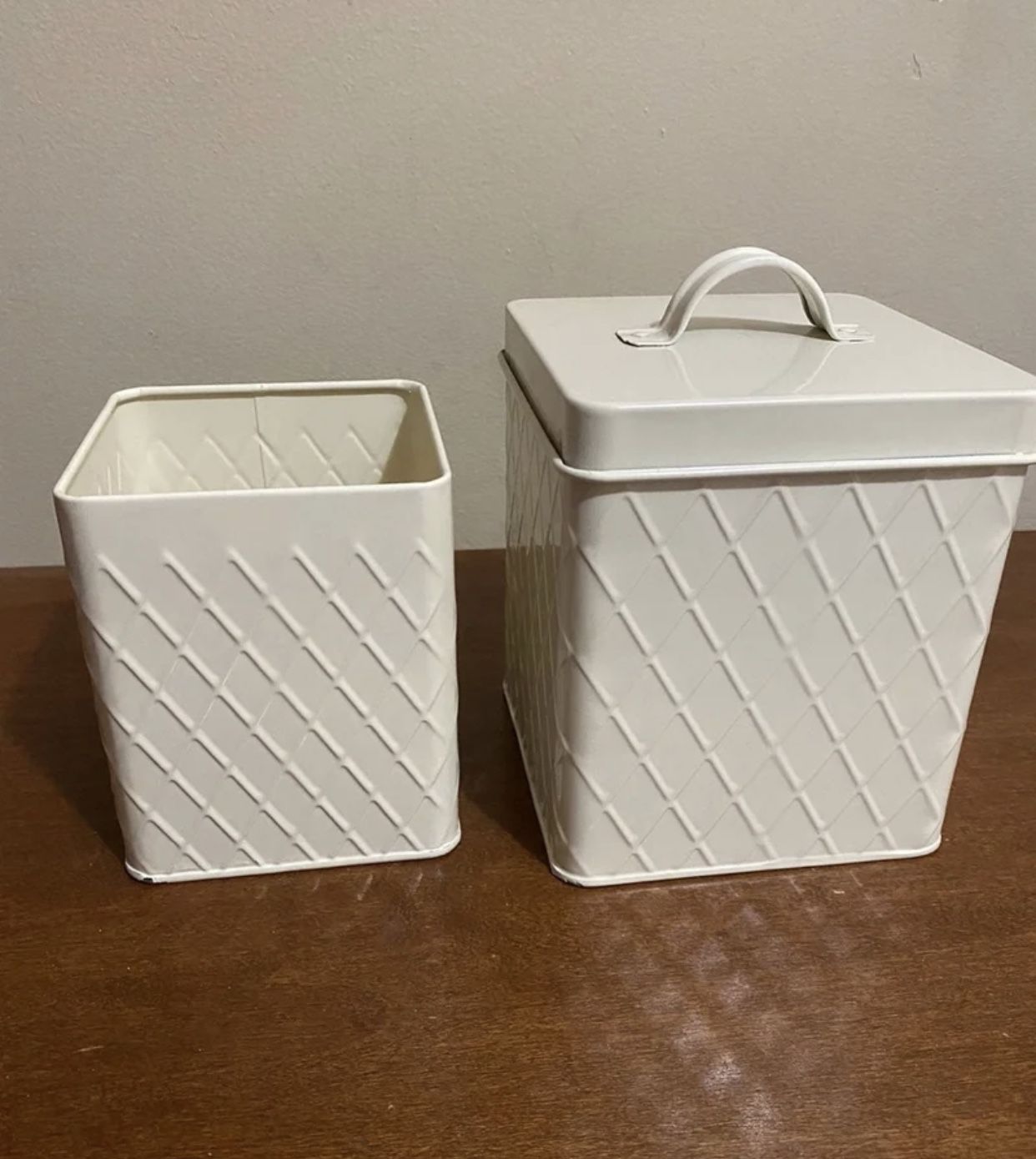 Set of cream colored Storage tins 