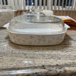 vintage Corning Ware casserole dish Pastel Bouquet pattern With Pyrex Lid