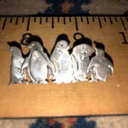 Sterling Silver Penguins Pin & Pendant (No Chain)
