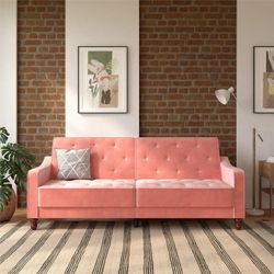 Novogratz Vintage Tufted Split Back Futon, Pink Velvet