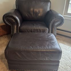 Faux Leather Chair and Ottoman