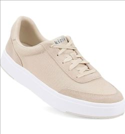Kizik Slip On Sneakers: Prague Men 5.5 Women 7 Court Style, 4-Way Stretch Canvas with Suede Details,