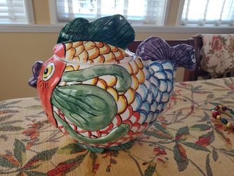 Vintage 1995 Tabletops Unlimited Pescada Koi Fish Cookie Jar Or Cannister Or Pot