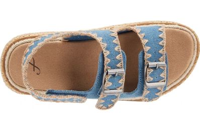 Denim Platform Sandals with Double Buckle