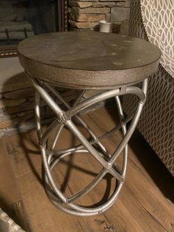 ✨ Silver Drum Accent Table – Glam / Hollywood Regency Style