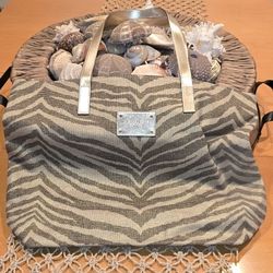 MICHAEL KORS Canvas Fabric Gold Zebra Print Tote Bag  in EXCELLENT CONDITION 