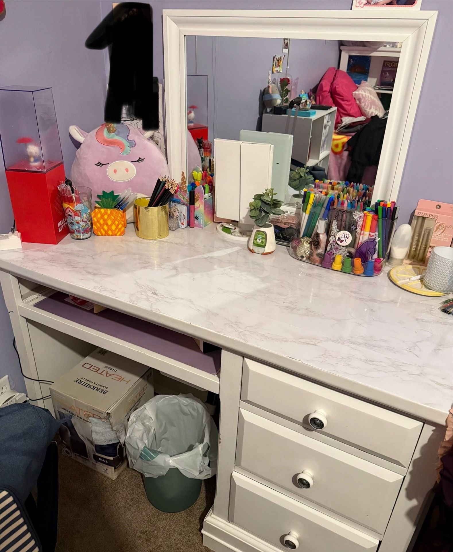 White Desk / Vanity with Drawers + Optional Mirror
