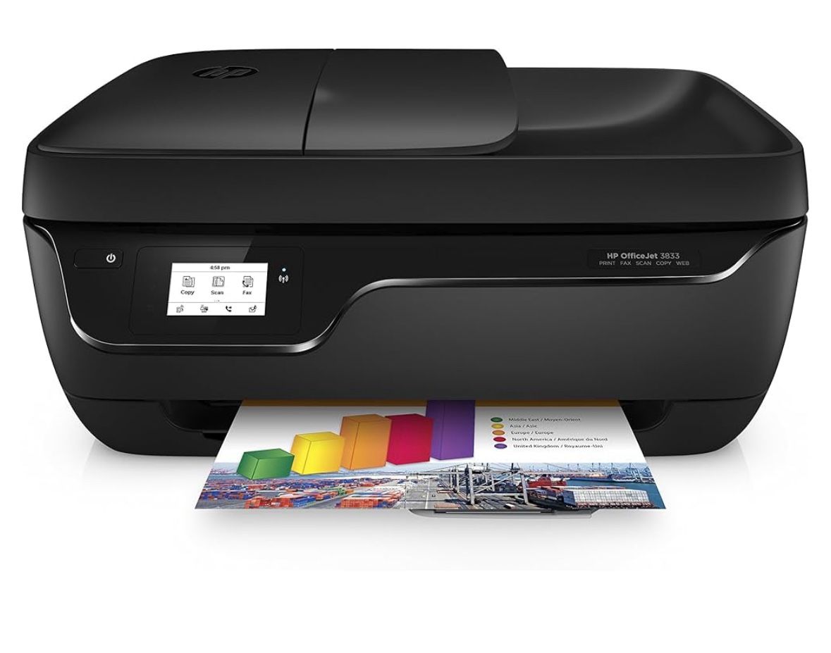 HP Officejet Printer 3833 All in One Alexa Enabled Wireless Copy Print Scan Fax Machine