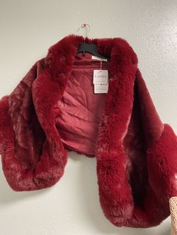 Women's Faux Fur Shawl Soft Versatile Scarf Wrap Shrug Winter Warm Cloak Coat Cape -Red-NEW-MM