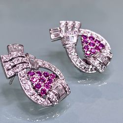 Platinum 4.13ct Diamond & Ruby Antique Earrings “L@@K”