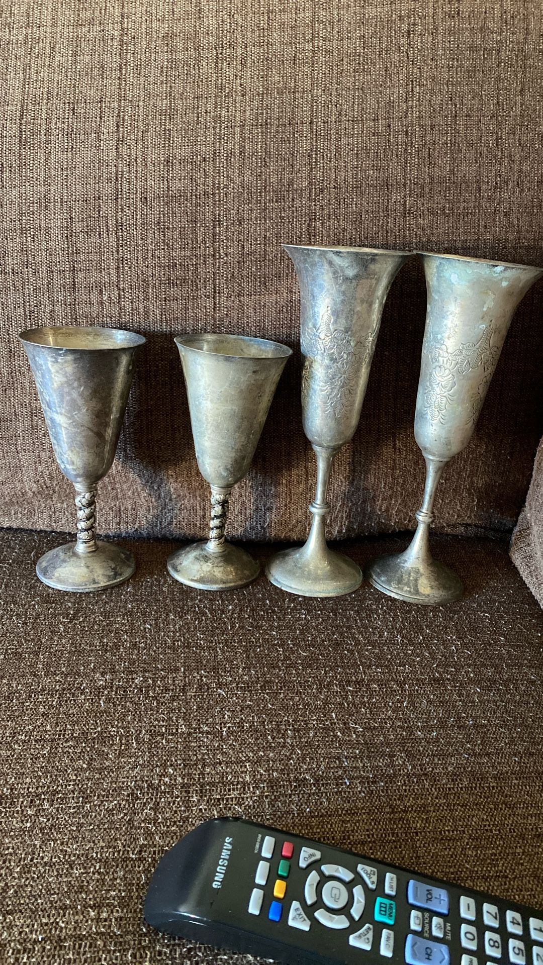 Vintage Lot 2 Silver Plated Goblets Made In India, 2 Other Goblets Made In Spain