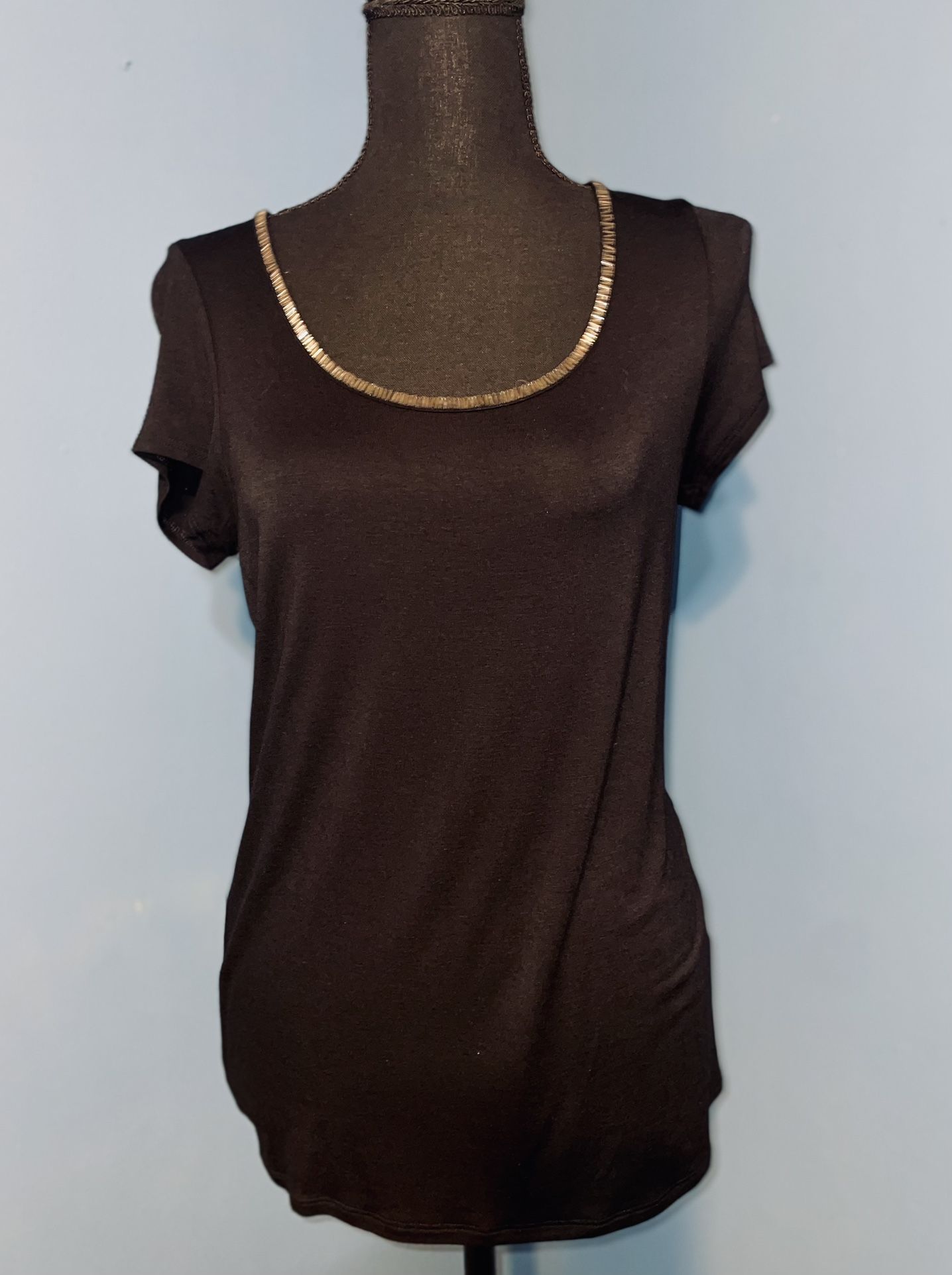 Relativity Black Beaded Scoop Short Sleeve Ps