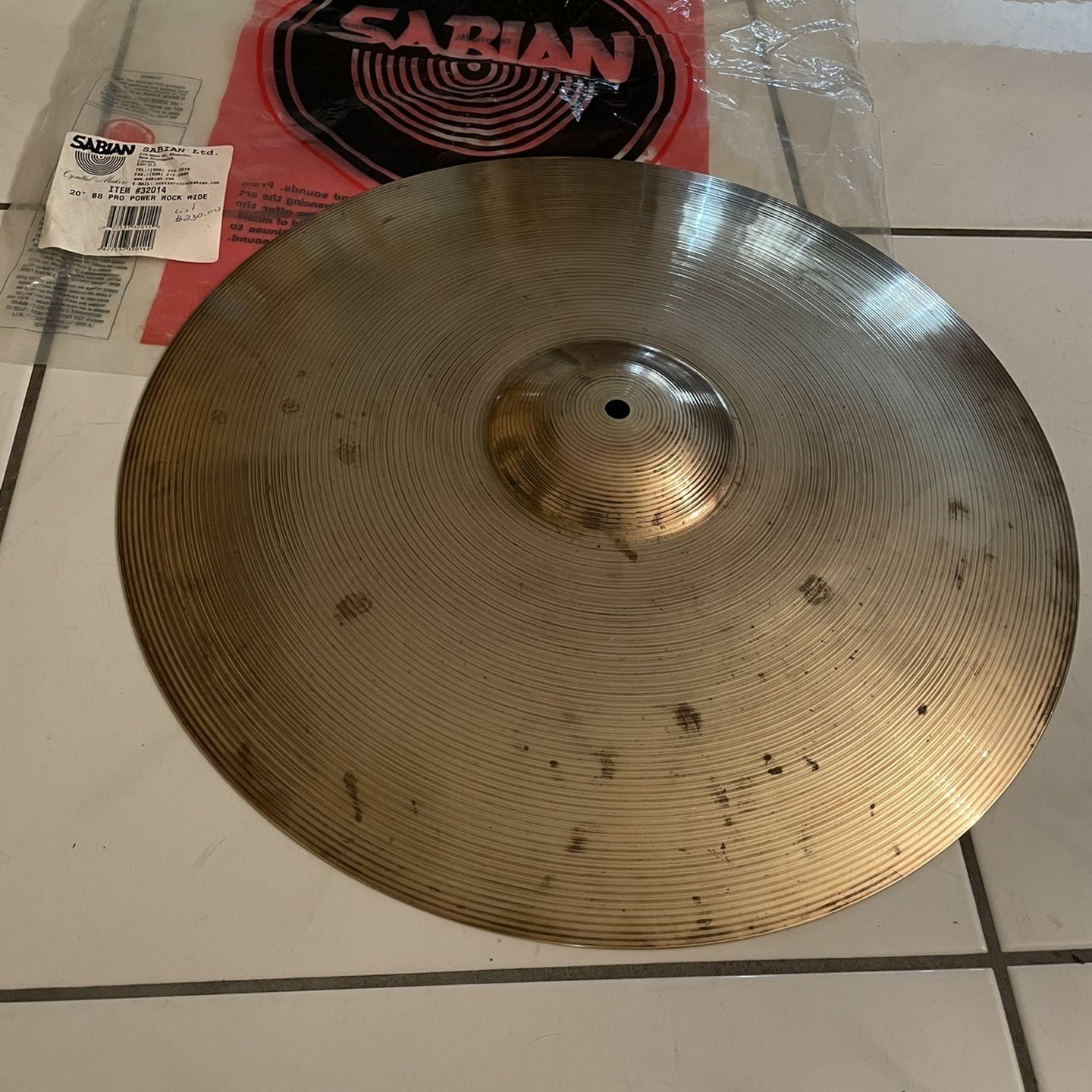 Sabian 20”  B8 Pro Rock ride cymbal USED