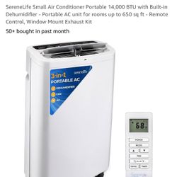 SereneLife Small Air Conditioner Portable 14,000 BTU with Built-in Dehumidifier - Portable AC unit for rooms up to 650 sq ft - Remote Control, Window 