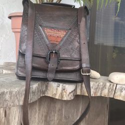 LEATHER, SHOULDER BAG MESSENGER , DARK BROWN ( 11” H x 9” W)