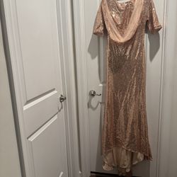 Elegant Sequin Evening Gown - Rose Gold