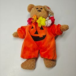 Ty Beanie Babies Hocus the Halloween Bear wearing a pumpkin costume