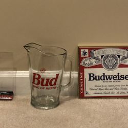 Budweiser (Vintage Pitcher, Table Topper & Framed Sign)