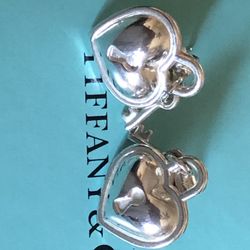 Tiffany & Co. Vintage Heart Lock Earrings K18 Silver 