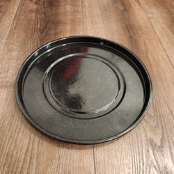 Black Speckled Enamelware Pan Dish Plate 12" Microwave Oven Turntable Tray/Camping Pan Tray, great condition.