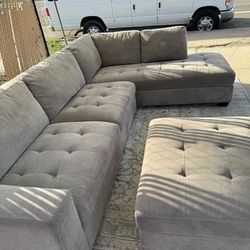 Fabric Sectional w/ ottoman 3-pc (used) 