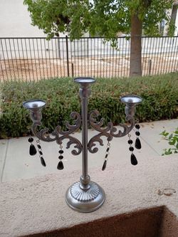 3-Arm Metal Candelabra with Black Crystal Drops