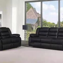 Reclining Leather Sofa & LovesDrop Down Console