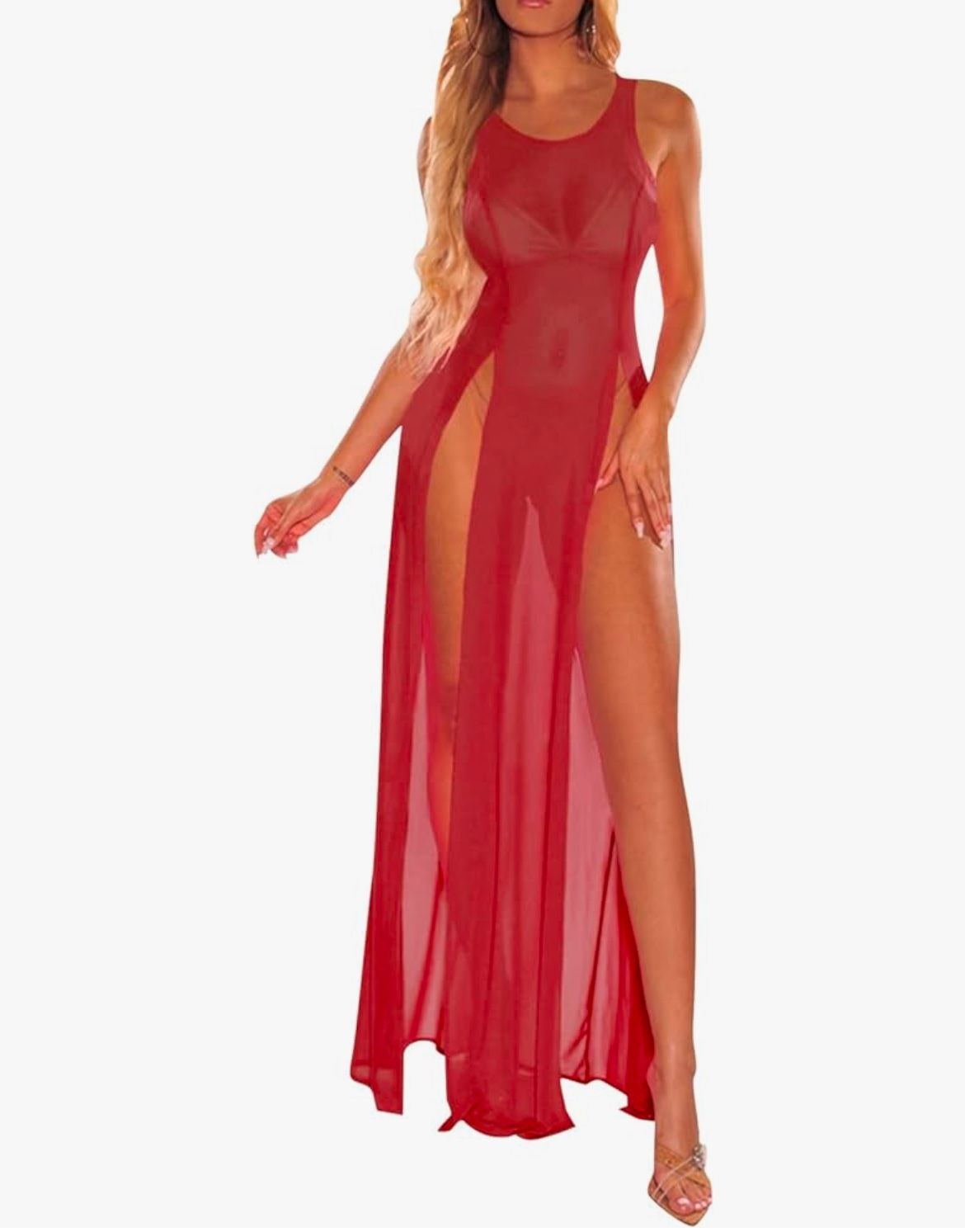 Sexy Red Mesh Cover Up