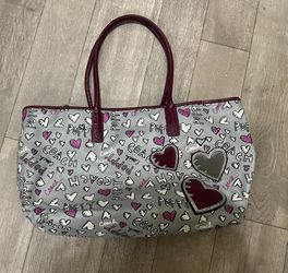 Coach Poppy Hearts Graffiti Tote With Bag Charms Coated Canvas Gray Pink Y2
