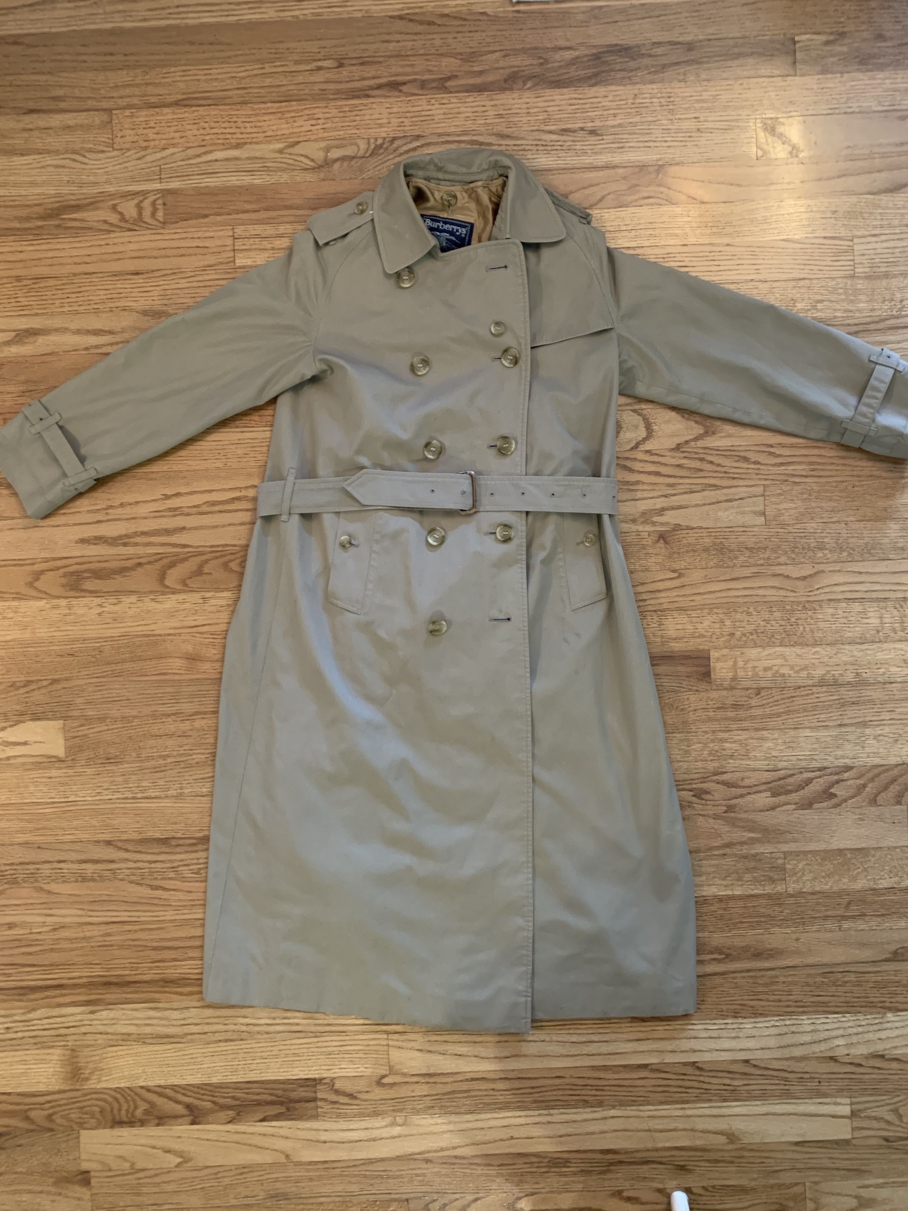 Vintage BURBERRY Nova Plaid Tan Rain Trench Coat w/Liner Women's Size 8 X-Long