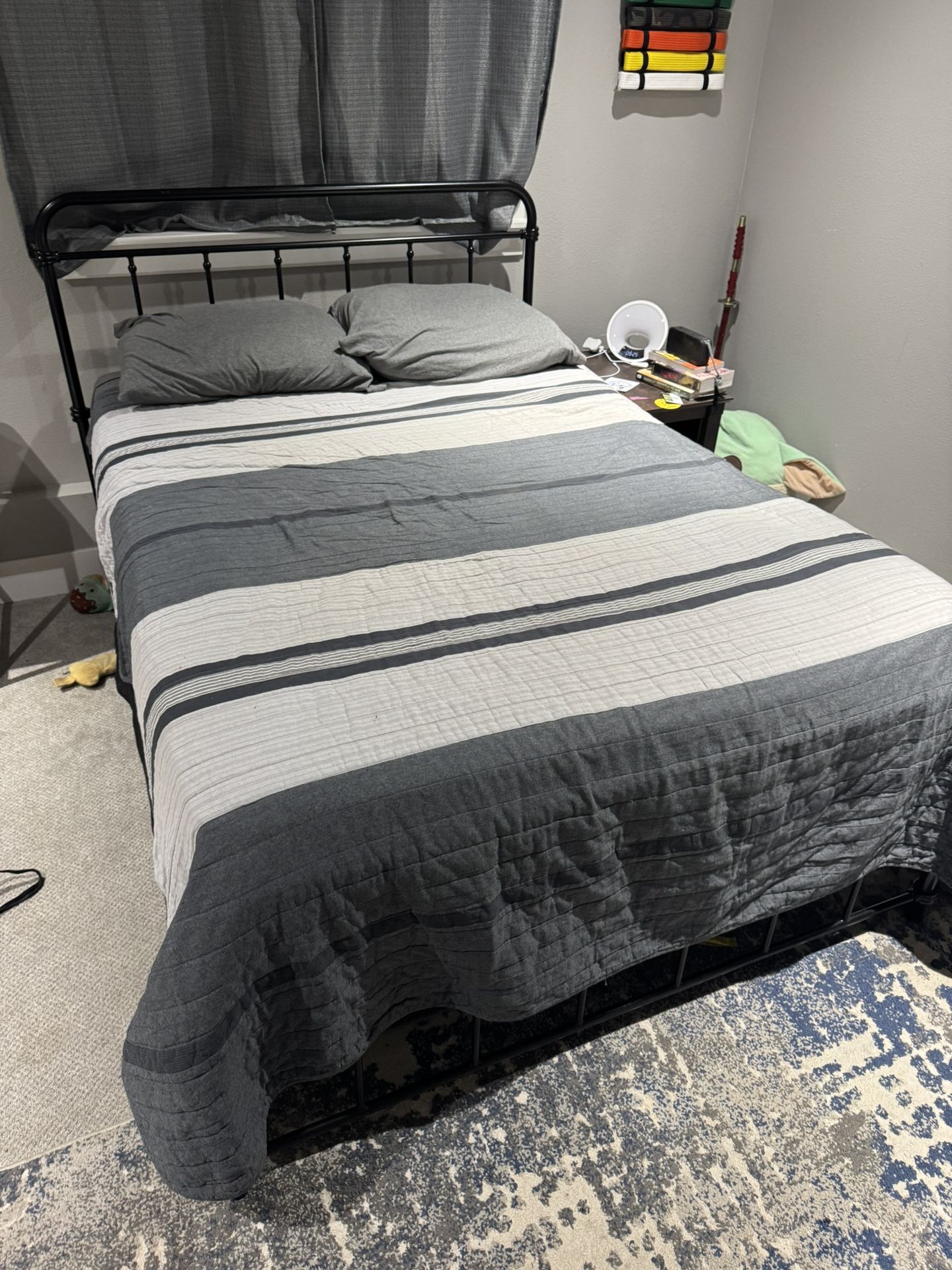 Full Bed frame, Boxspring, Mattress, Bedding