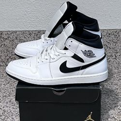 BRAND NEW NIKE AIR JORDAN 1 MID SHOES WHITE BLACK REVERSE PANDA MENS SIZE 11.5 