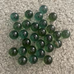Lot Of Vintage/antique Green Glass Marbles (28 Total)