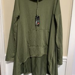 Women's Casual Long Sleeve Cowl Neck Asymmetrical Hem Tunic Tops with Pockets