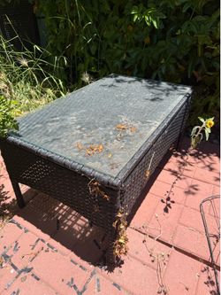 Wicker Patio Table with Glass Top