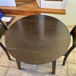 Compact Drop-Leaf Dining Table with 2 Chairs – Dark Wood Finish